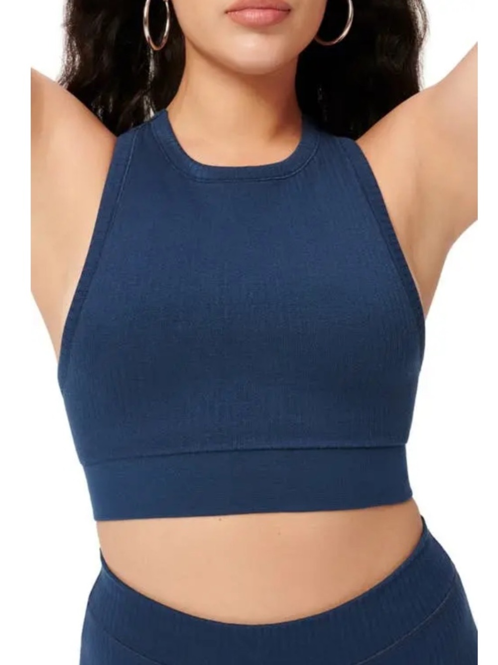 Good American High Neck Seamless Sports Bra in Navy Blue